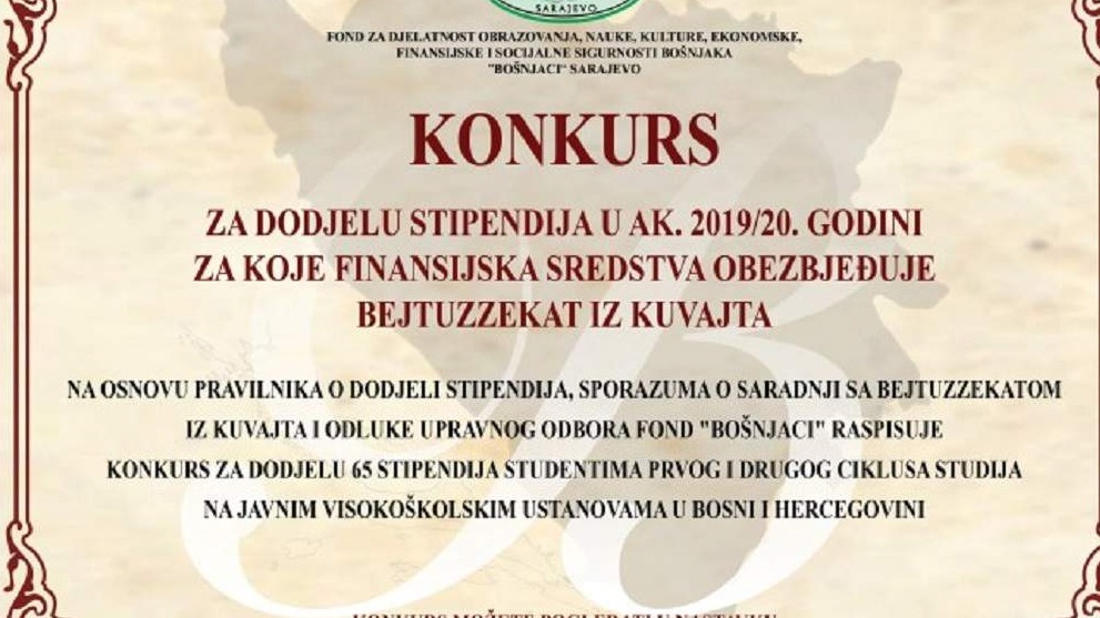 Fond Bošnjaci i Bejtuz-zekat iz Kuvajta: Raspisan konkurs za dodjelu 65 stipendija studentima