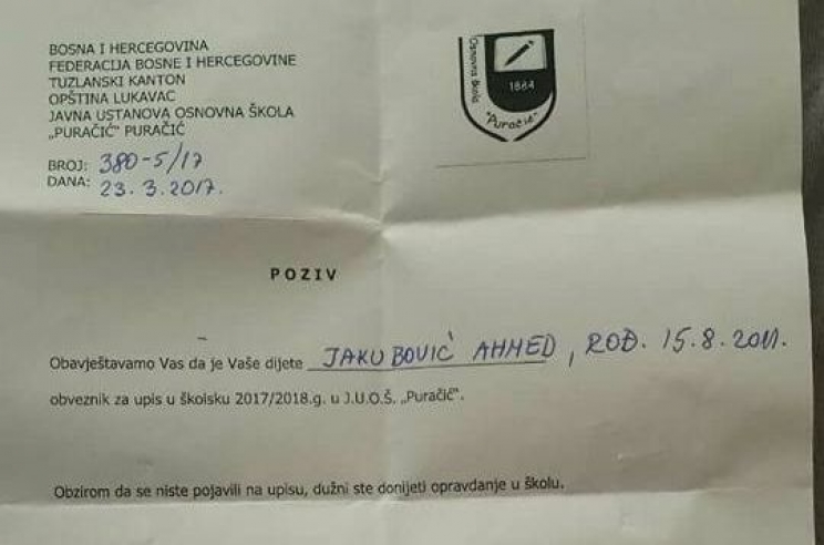 Rahmetli Ahmed Jakubović, sin gazije Mehdina Jakubovića, dobio poziv u školu