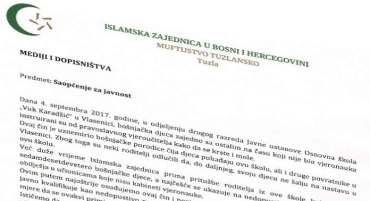 Saopštenje Muftijstva tuzlanskog povodom pritužbi roditelja iz Vlasenice