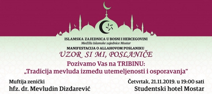 Na tribini o tradiciji mevluda  govori zenički muftija Mevludin ef. Dizdarević