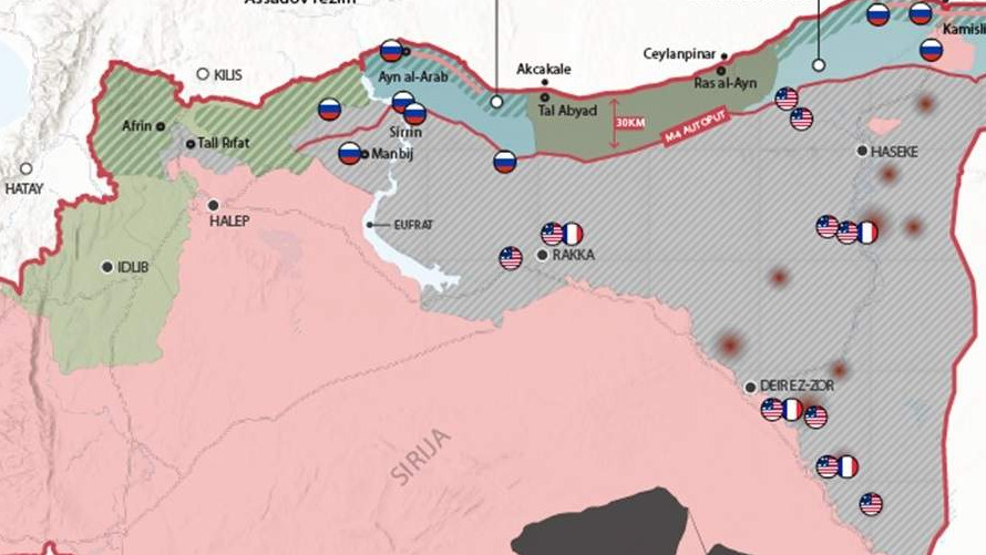 INFOGRAFIKA: Trenutni raspored stranih snaga u Siriji 