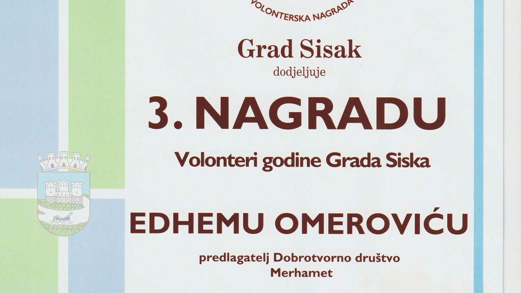 Sisak: Edhem Omerović, dobitnik nagrade „Volonter/ka godine“ 2020