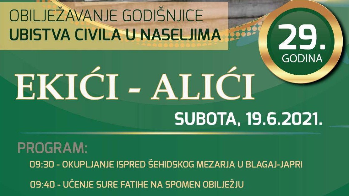 Sutra obilježavanje 29. godišnjice od zločina u  Alićima i Ekićima