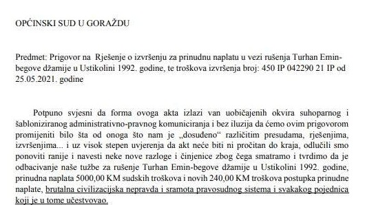 Slučaj rušenja Turhan Emin-begove džamije - Brutalna civilizacijska nepravda i sramota pravosudnog sistema