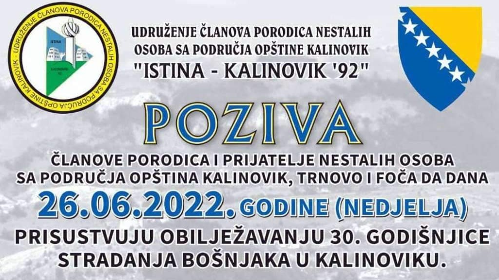 Obilježavanje 30. godišnjice stradanja civilnog stanovništva u općini Kalinovik 26. juna