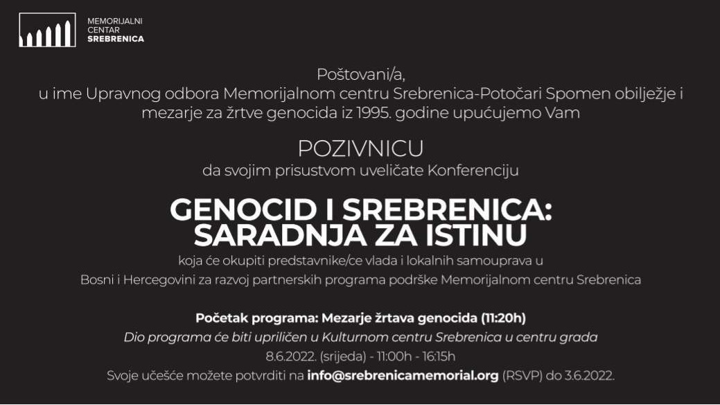 Danas konferencija "Genocid i Srebrenica: Saradnja za istinu"