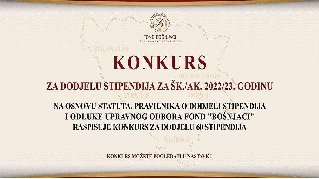 Fond "Bošnjaci": Konkurs za dodjelu stipendija