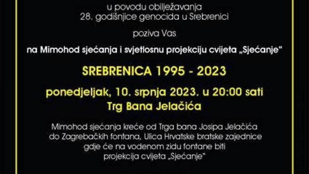 Zagreb: Mimohod sjećanja u povodu obilježavanja 28. godišnjice genocida u Srebrenici