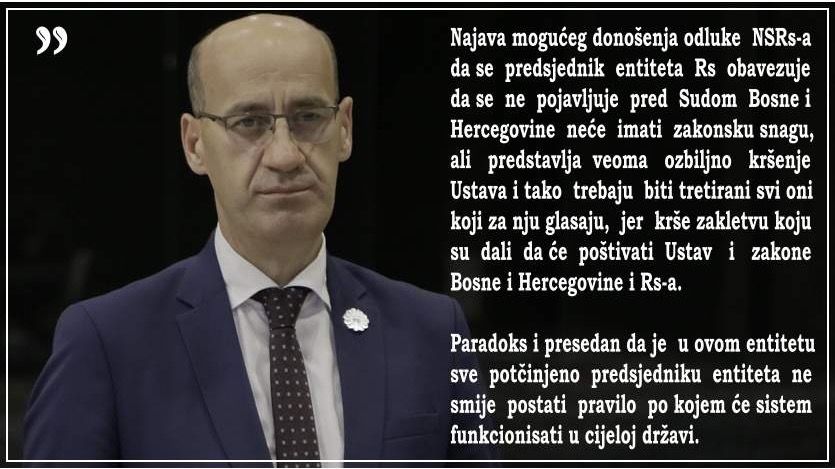 Salkić: Neprihvatljivo je da se zakonodavna vlast, na bilo kojem nivou, miješa u rad sudske vlasti