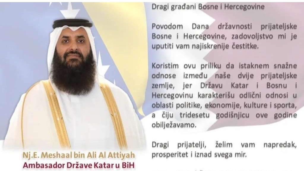 Ambasador Države Katar čestitao Dan državnosti BiH