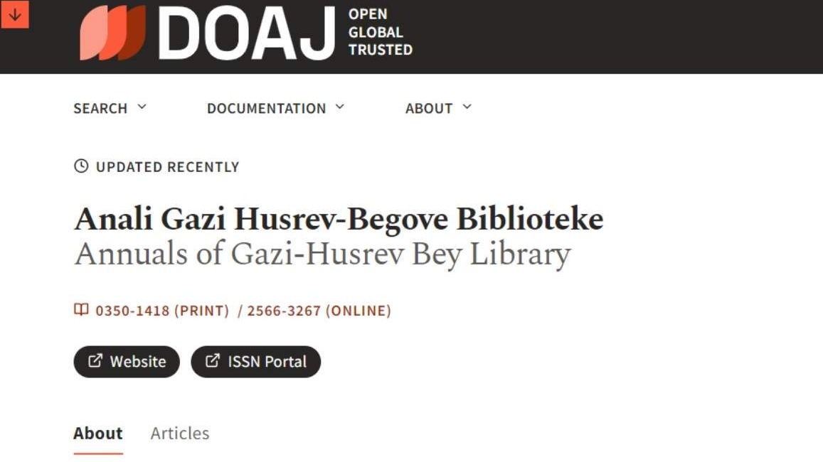 Anali Gazi Husrev-begove biblioteke uvršteni u bazu DOAJ