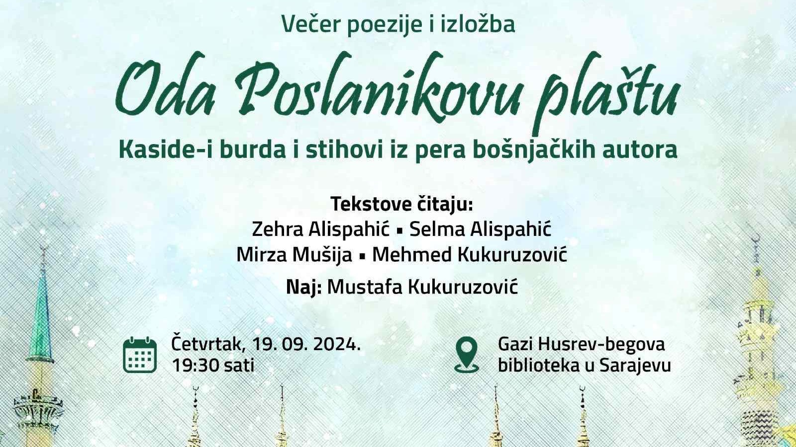 Večeras "Oda Poslanikovom plaštu": Večer poezije i izložba