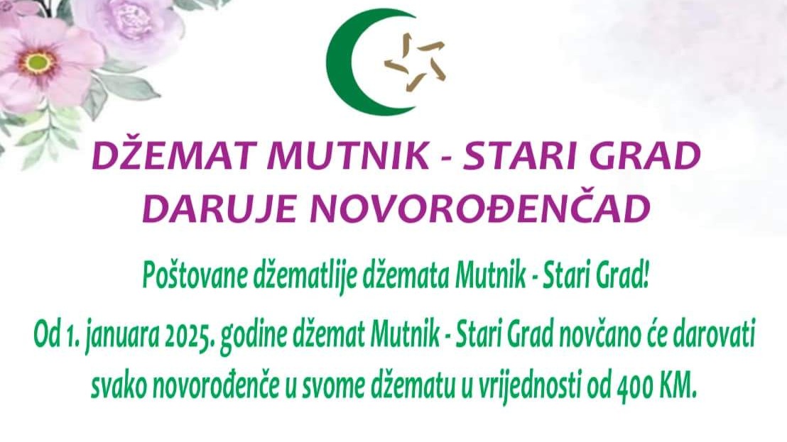 Kozarac: Džemat Mutnik - Stari Grad će od januara svako novorođenče darovati sa po 400 KM