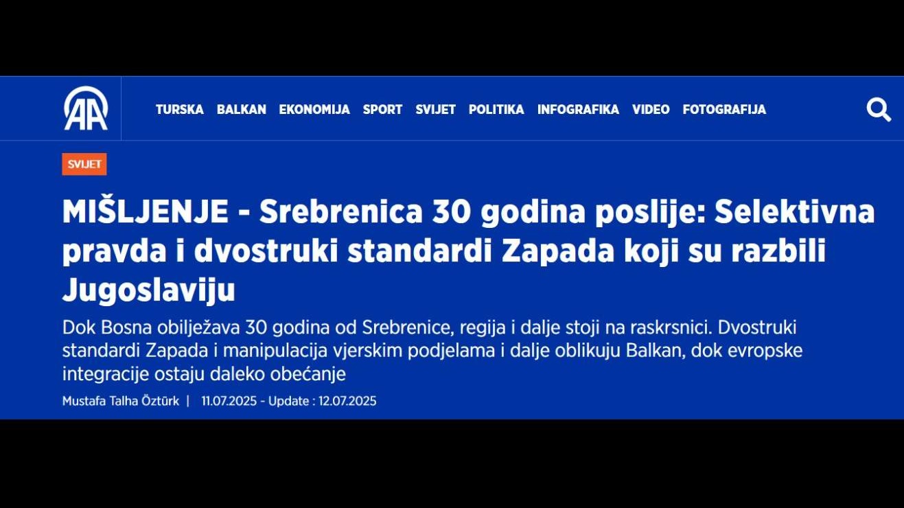 Povučen sporni tekst Anadolije: Nije u pitanju zvanični stav Turske o genocidu u Srebrenici