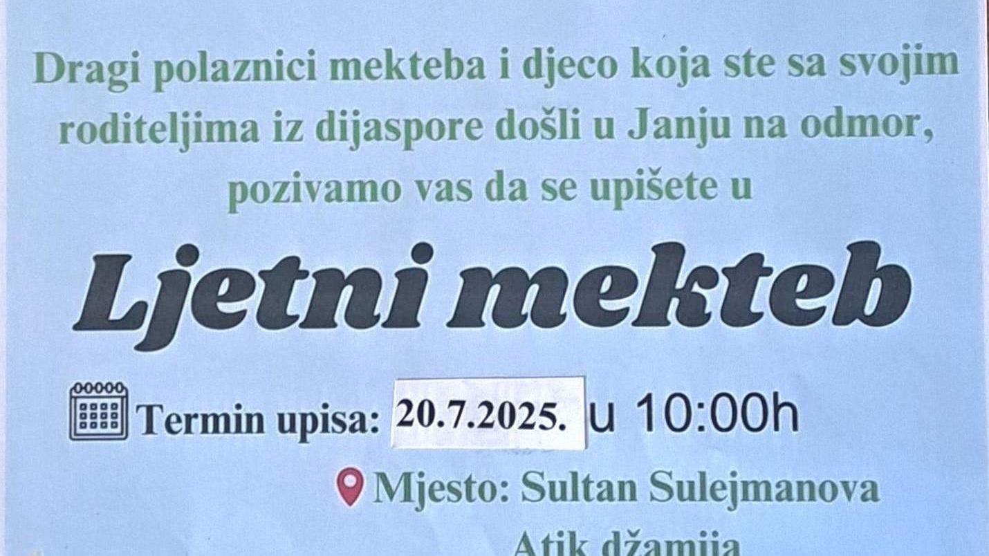 Danas upis u ljetni mekteb u Janji: Prilika za redovne polaznike i djecu iz dijaspore