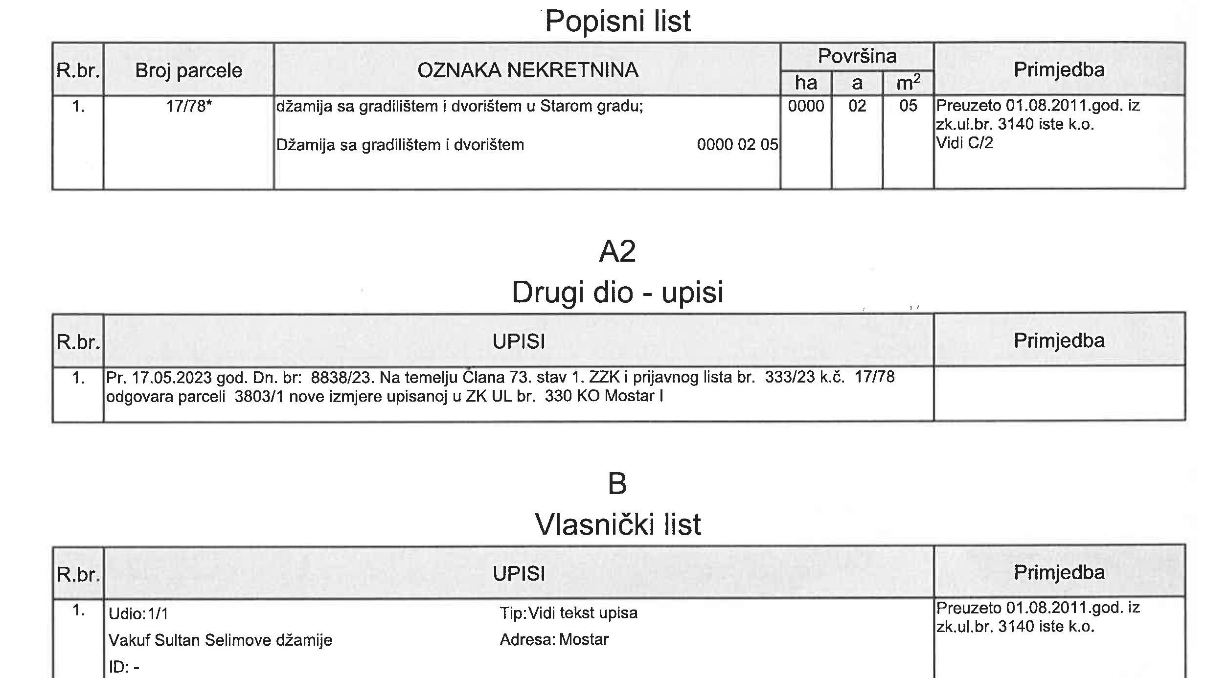 Sultan Selimov mesdžid je uvijek bio i sada je u stopostotnom vlasništvu Islamske zajednice
