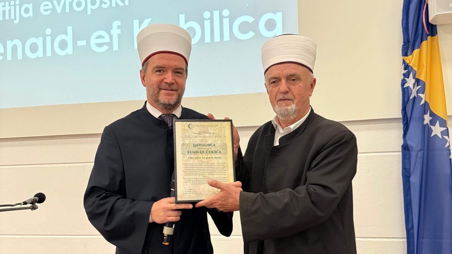 Muftija Senaid-ef. Kobilica na ispraćaju Fuad-ef. Čolića u penziju (Džemat Göteborg, IZBuŠ)