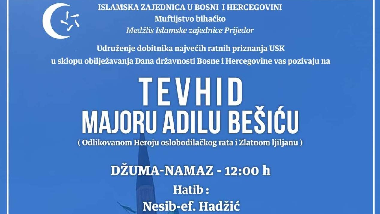 Tevhid majoru Adilu Bešiću u Čaršijskoj džamiji u Prijedoru