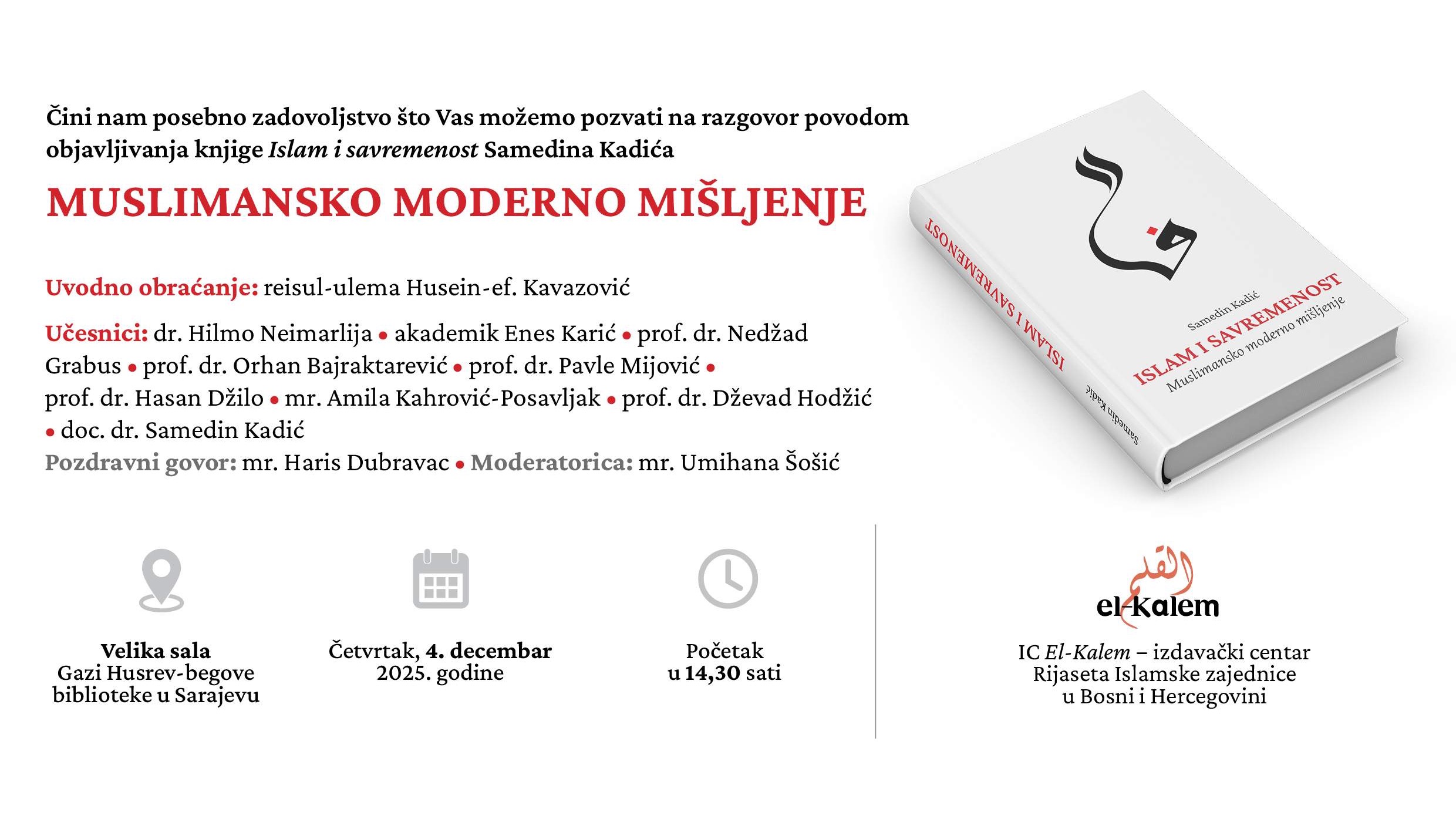 Predstavljanje knjige „Islam i savremenost“ Samedina Kadića u Gazi Husrev-begovoj biblioteci