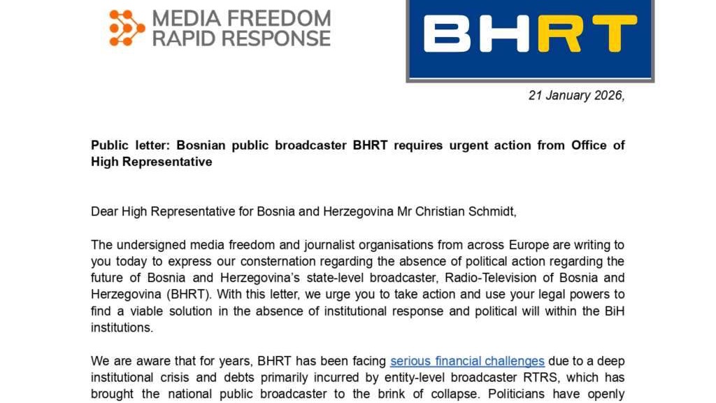 Schmidtu upućeno pismo zbog nedostatka političke akcije u vezi budućnosti BHRT-a