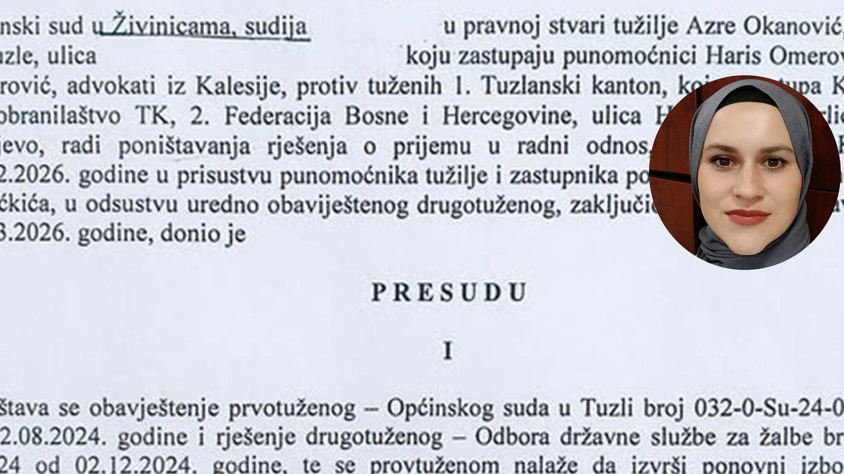 Općinski sud u Živinicama presudio u korist Azre Bećirović-Okanović: Poništena odluka o odbijanju prijema na posao zbog nošenja hidžaba