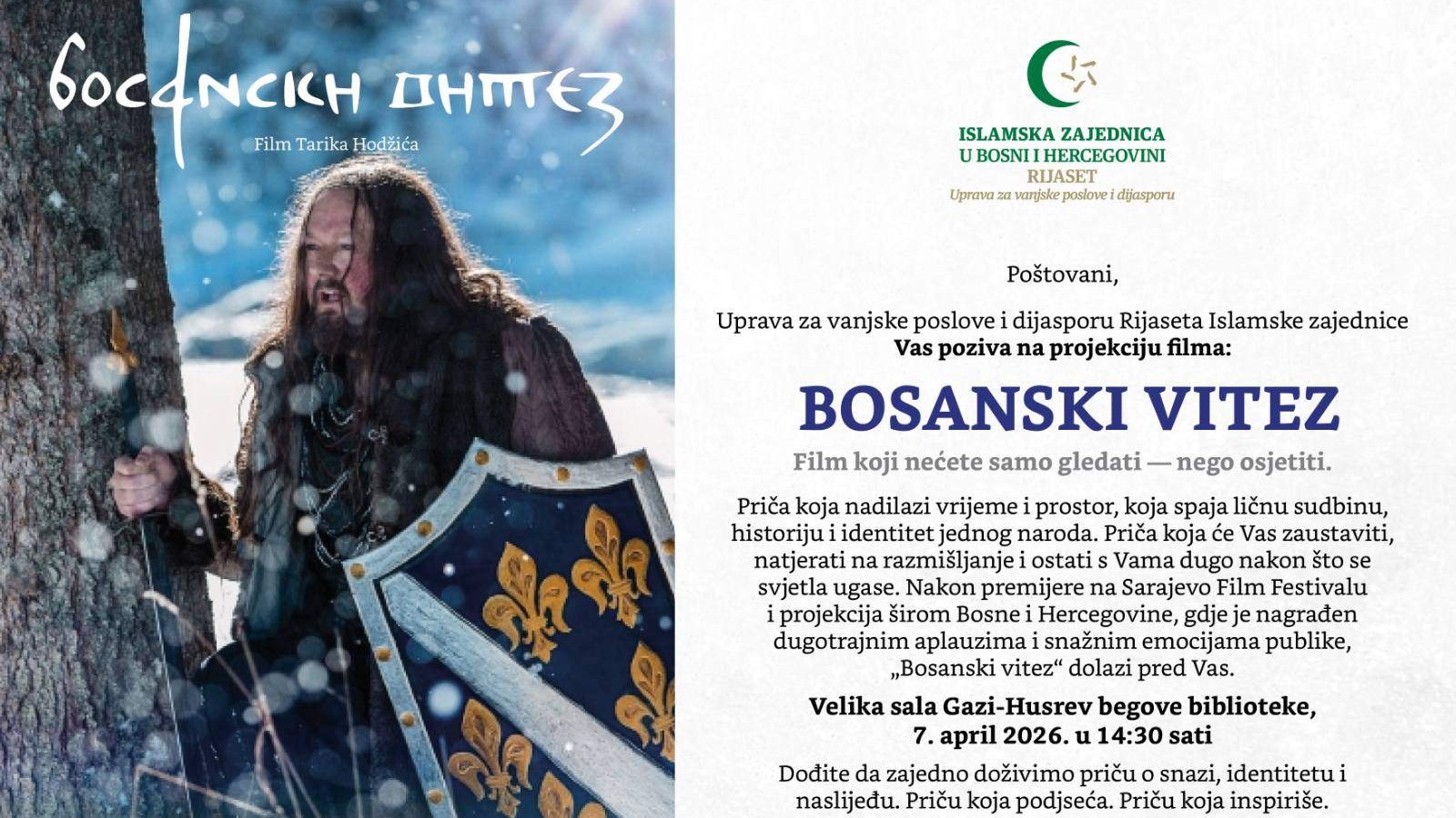 Projekcija filma "Bosanski vitez": Spajanje lične sudbine i kolektivnog identiteta