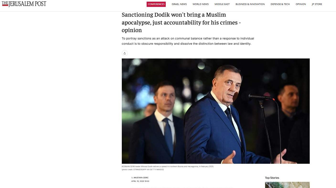 Sankcionisanje Dodika neće dovesti do muslimanske apokalipse, već do odgovornosti za njegove postupke