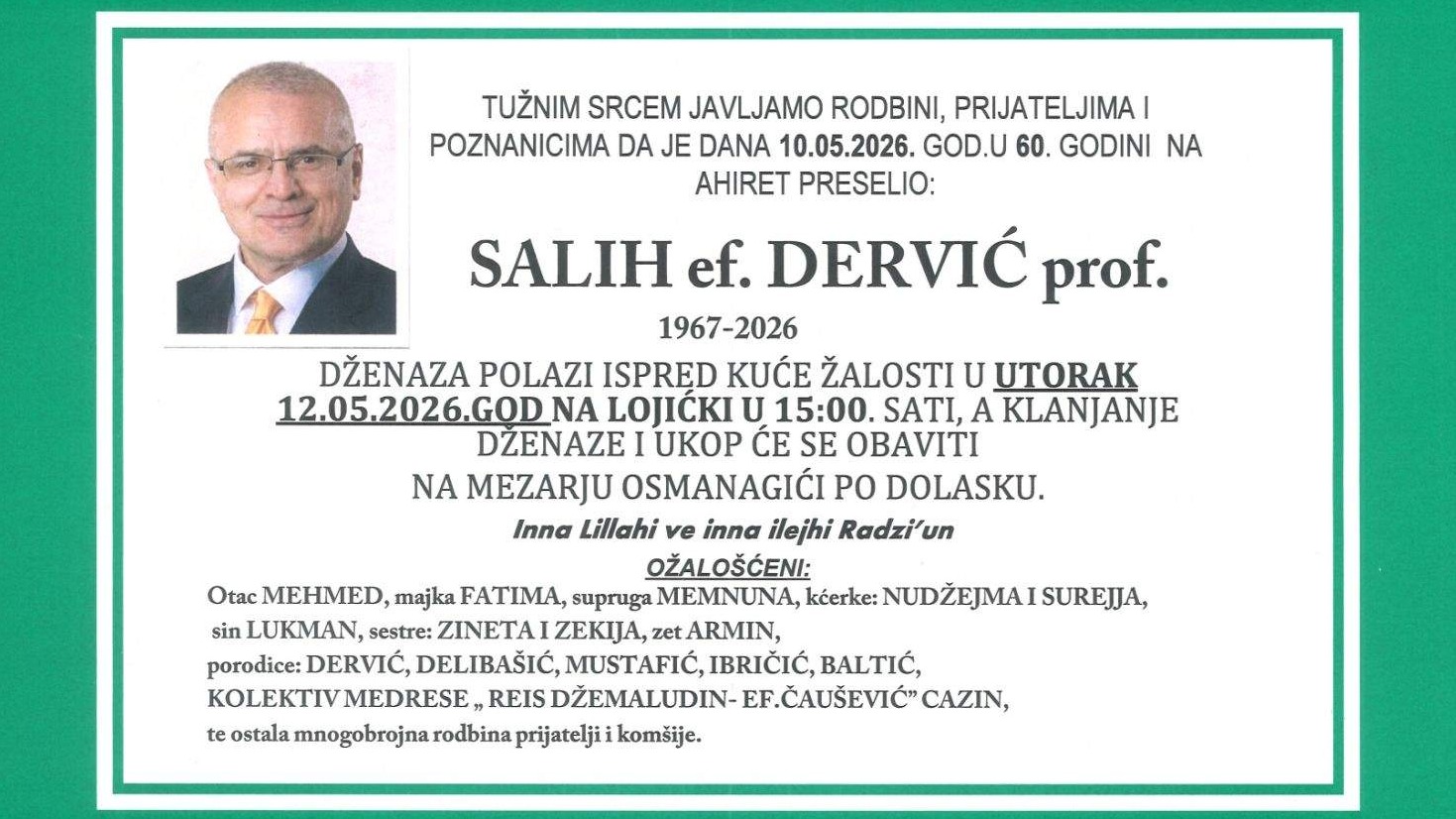 Sutra dženaza profesoru Salih-ef. Derviću