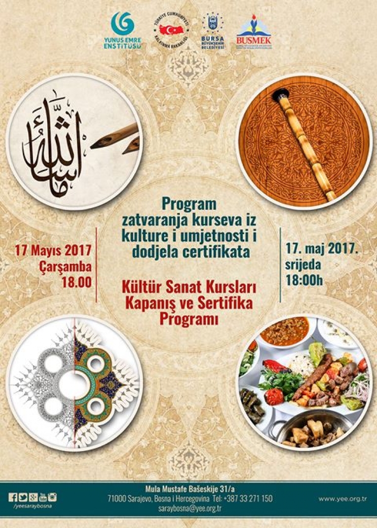 Institut "Yunus Emre" organizuje Program zatvaranja kurseva iz kulture i umjetnosti