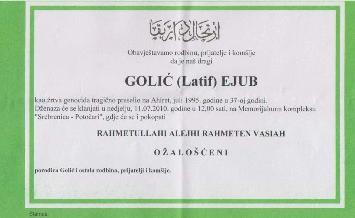 Ejup Golić - Na današnji dan svoj život za proboj Bošnjaka iz Srebrenice položio je heroj Ejup Golić
