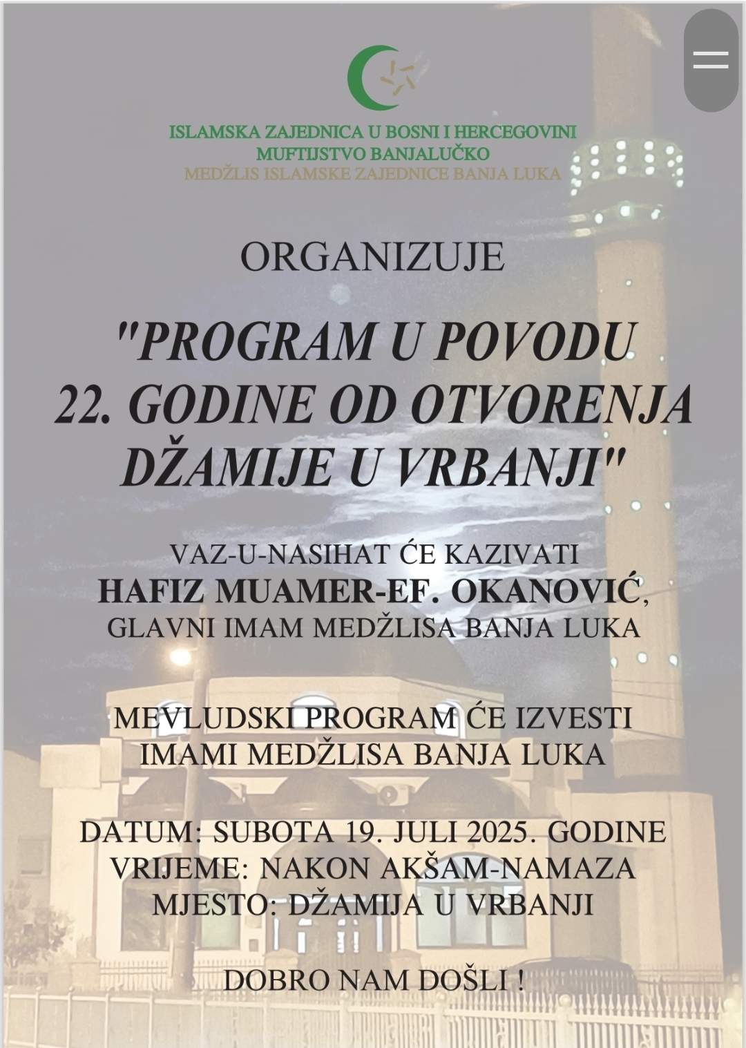 518479833_1038996568400580_7251744951481279695_n.jpg - Mevludska svečanost povodom 22. godišnjice svečanog otvorenja džamije u Vrbanji