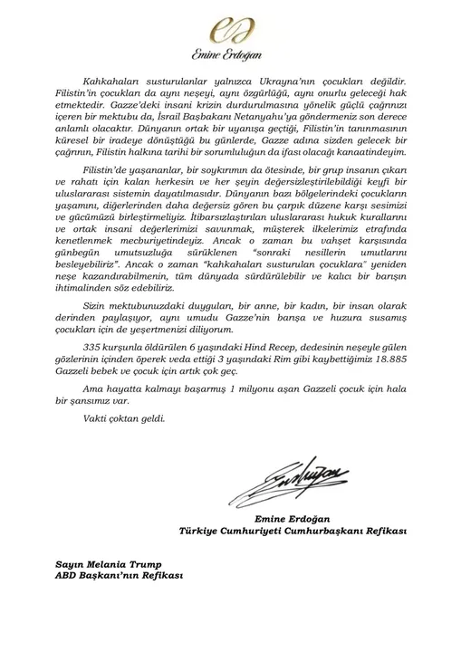 2.webp - Prva dama Turske Emine Erdoğan pisala prvoj dami SAD Melaniji Trump: Djeca moraju biti zaštićena