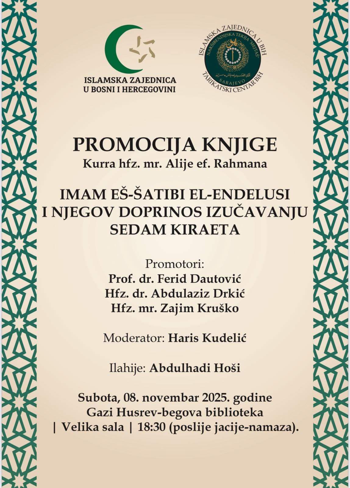 viber_slika_2025-11-07_09-08-46-959.jpg - Promocija knjige hfz. mr. Alije-ef. Rahmana “Imam es-Šatibi el-Endelusi i njegov doprinos izučavanju sedam kiraeta” u Sarajevu