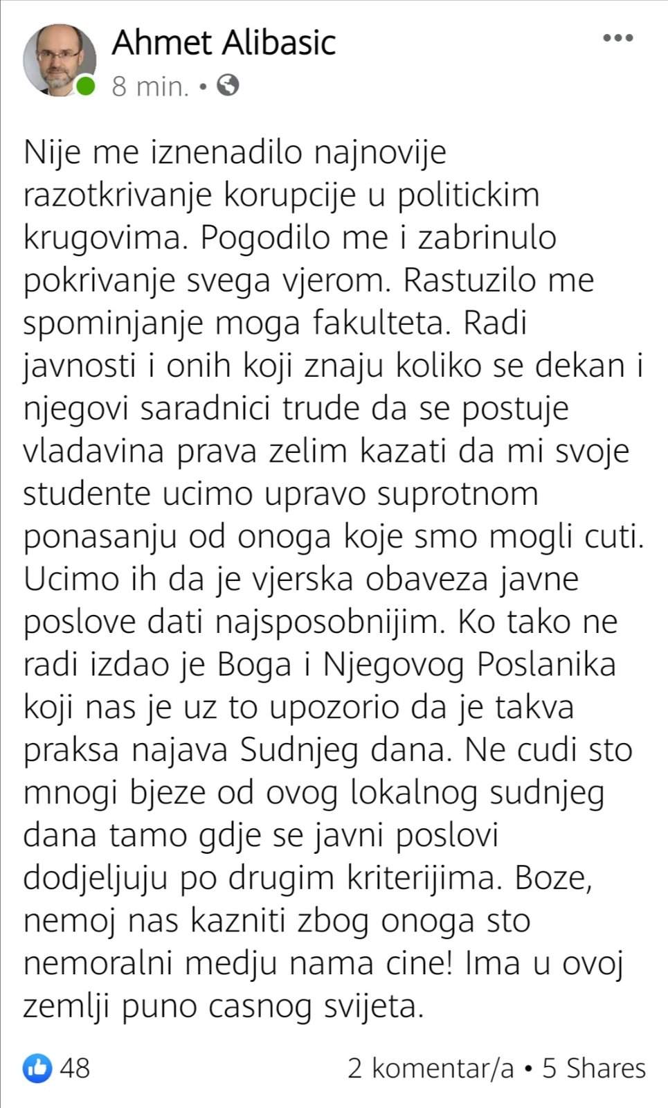 Alibasic.jpg - Prof. Alibašić: NIje me iznenadila korupcija, ali zabrinut sam što se sve 