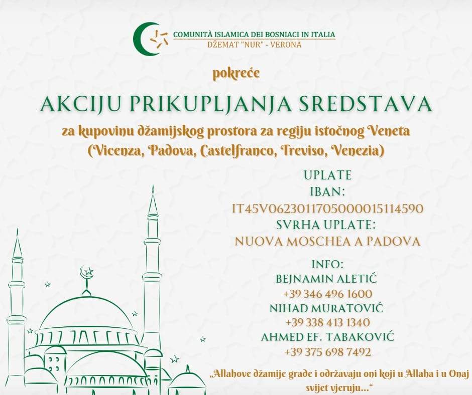 339846321_738519861062429_4798613369311042221_n.jpg - Italija: Pokrenuta akcija prikupljanja sredstava za kupovinu džamijskog prosotra za regiju istočnog Veneta