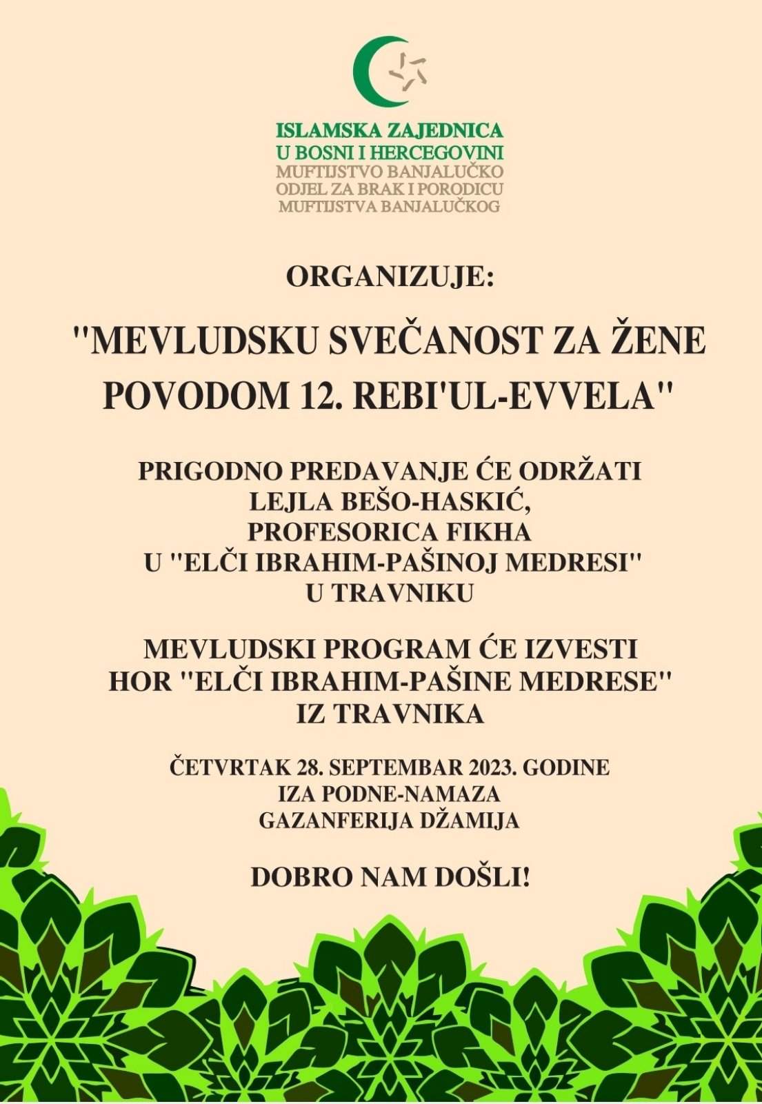 viber_slika_2023-09-25_15-48-04-448.jpg - Banja Luka: Odjel za brak i porodicu organizira mevludsku svečanost