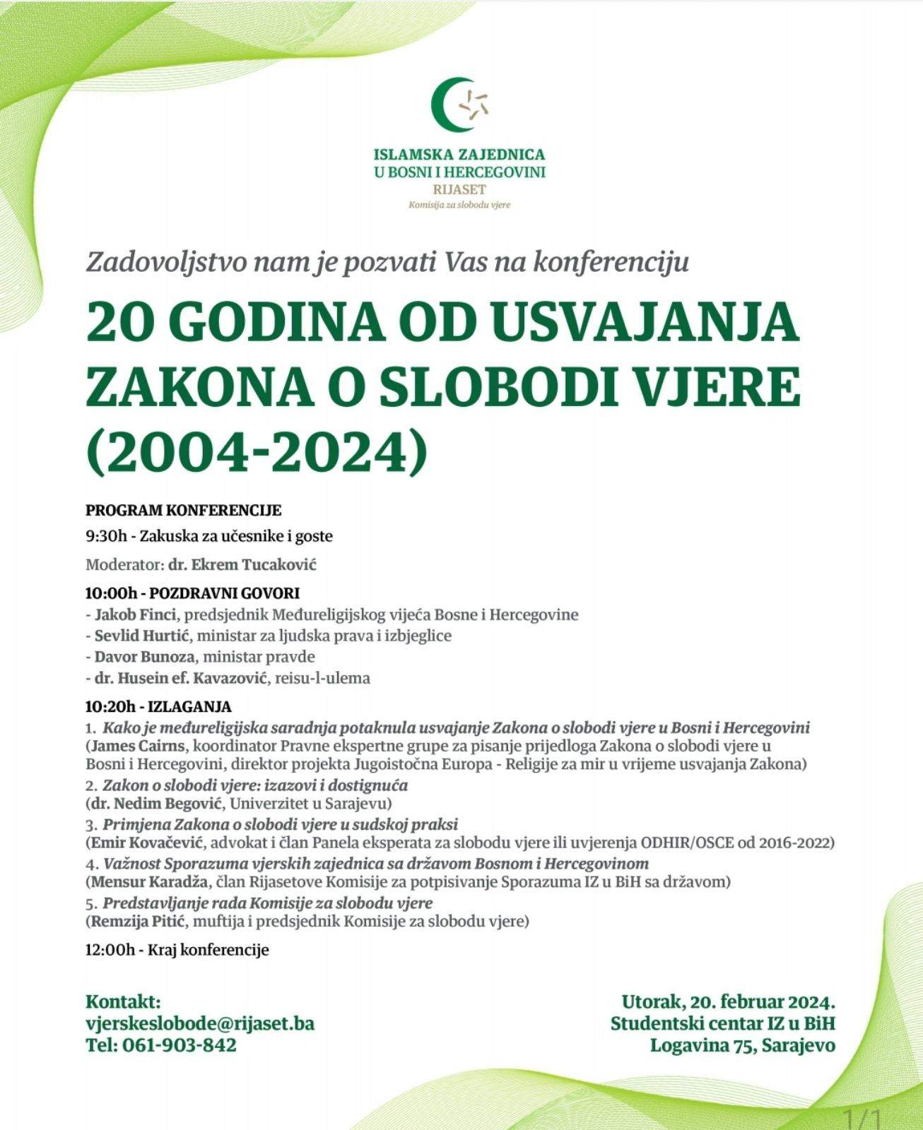 Plakat.jpg - Sutra konferencija povodom 20 godina od usvajanja Zakona o slobodi vjere